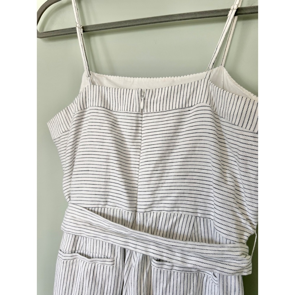 Banana Republic Cotton/Linen Wide Leg Cropped Jumpsuit White Navy Stripe Size 10 - Picture 5 of 9
